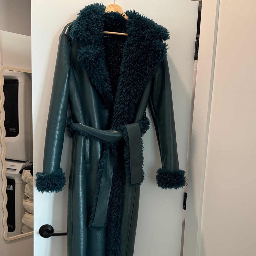 silence + noise Teal Faux-Shearling Long Coat
